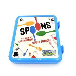 PlayMonster Spoons Card Game Blue Travel Case 2025 Complete 3-6 Players Age 7+